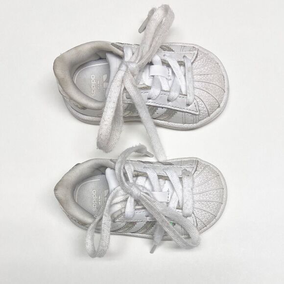 Adidas Superstar EL Toddler Sneakers Size 4K White Silver Metallic Stripe CG6707 - Picture 4 of 8